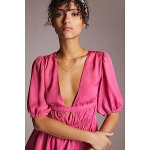 Anthropologie Fuchsia V-Neck Blouse by Dolan